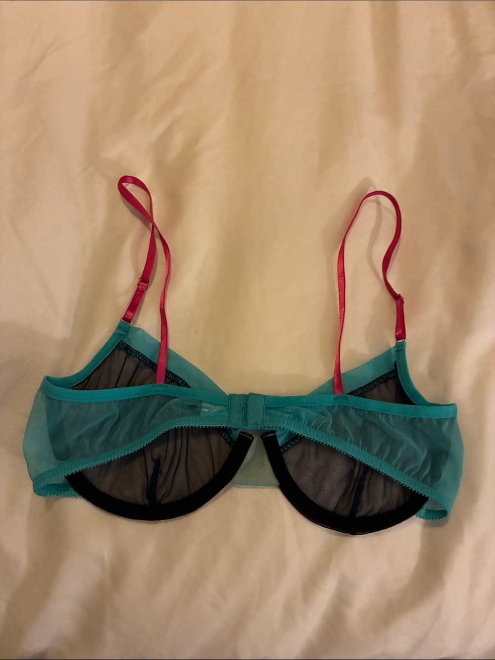 Only Hearts Teal & Black Sheer Underwire Bra with Pink Straps - Picture 2 of 4